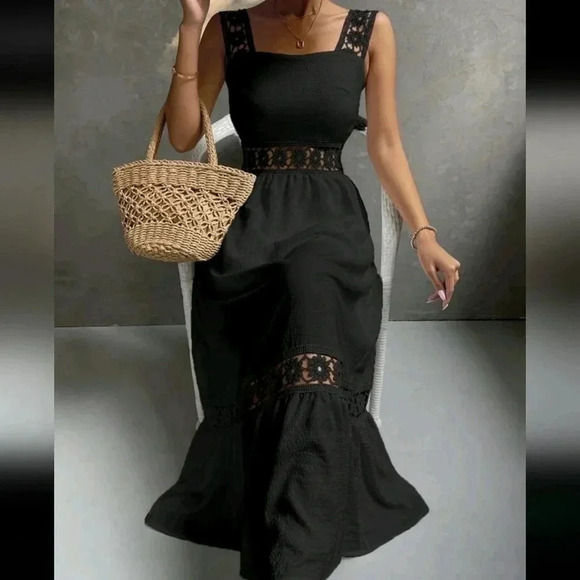 Guipure Lace Insert Ruffle Hem Dress - Picture 5 of 6